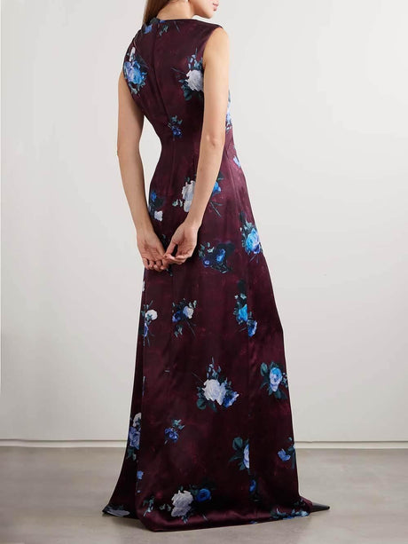 Aurohaya Asymmetrical Floral-Print Satin Maxi Dress