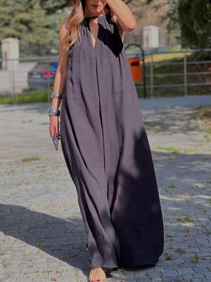 Aurohaya Elegant Off-Shoulder V-Neck A-Line Maxi Dress