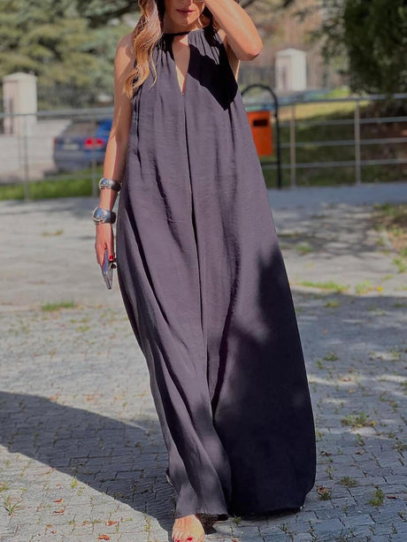 Aurohaya Elegant Off-Shoulder V-Neck A-Line Maxi Dress