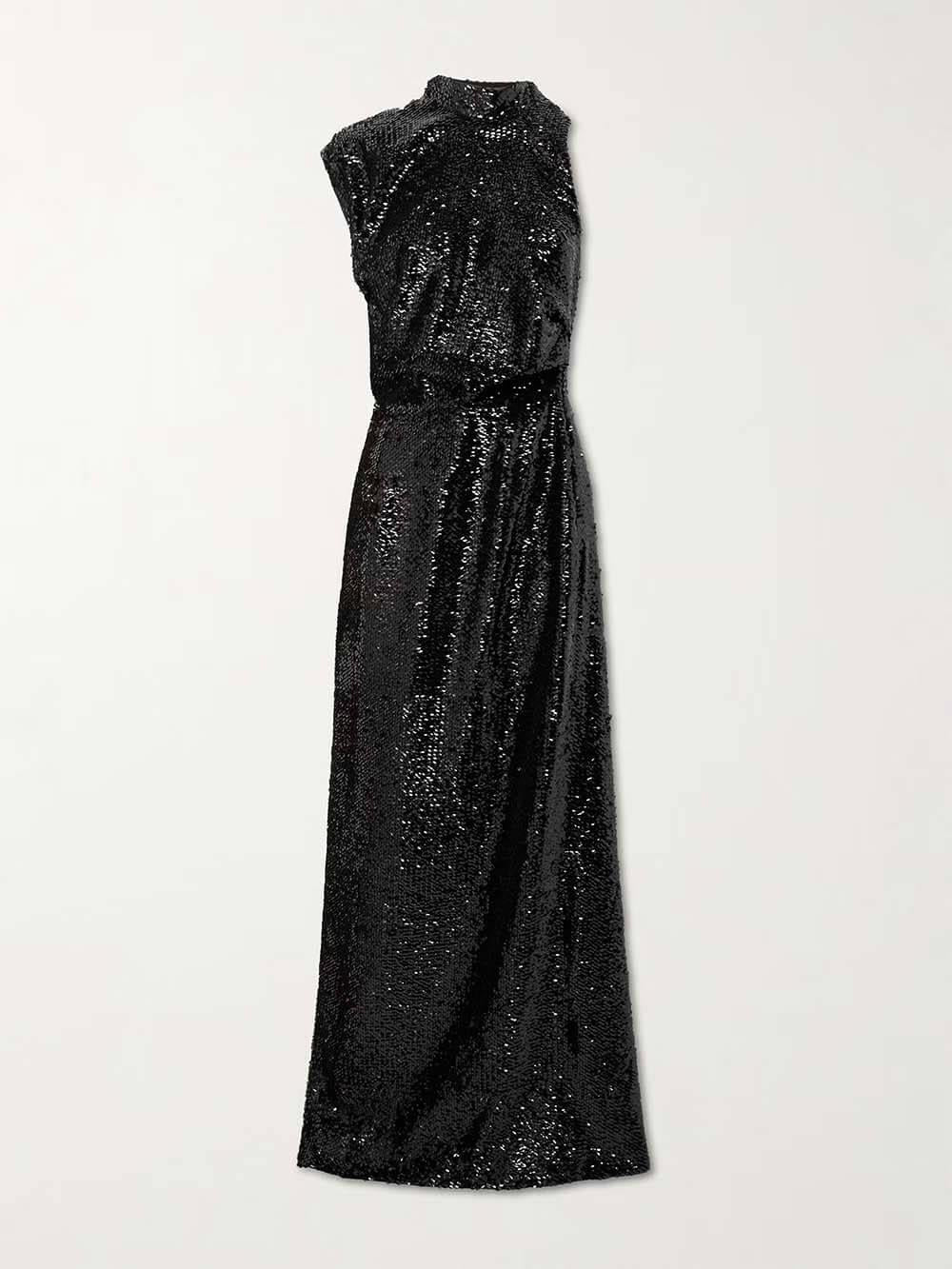 Aurohaya Sequined Draped Asymmetric Crepe Gown Maxi Dress