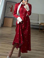 Aurohaya Elegant Patchwork Print Satin Dress Red