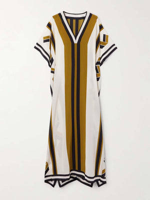 Aurohaya Exquisite Striped Print Belted Maxi Dress