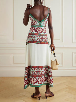 Aurohaya Classic Turn Around Wrap-Effect Printed Satin Midi Dress