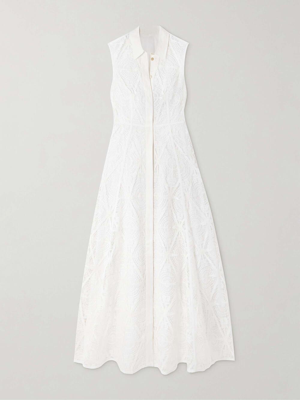 Aurohaya Exquisite Guipure Raised Floral Lace Maxi Shirt Dress