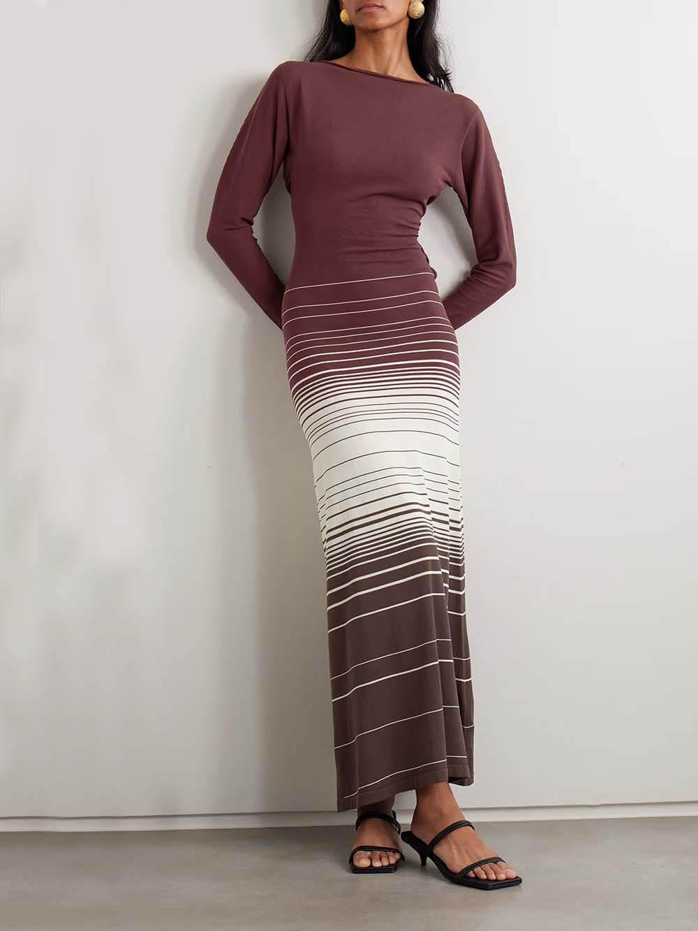 Aurohaya Casual Twist-Back Striped Print Maxi Dress