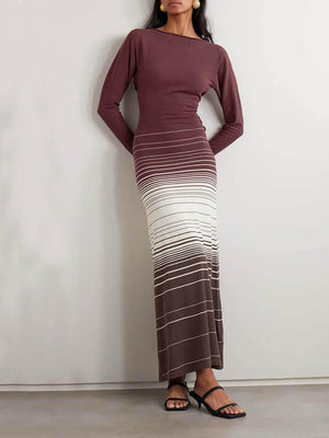 Aurohaya Casual Twist-Back Striped Print Maxi Dress