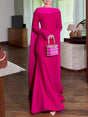 Aurohaya Elegant Slit Hip-Wrap Shawl Ribbon Evening Maxi Dress Rose Red