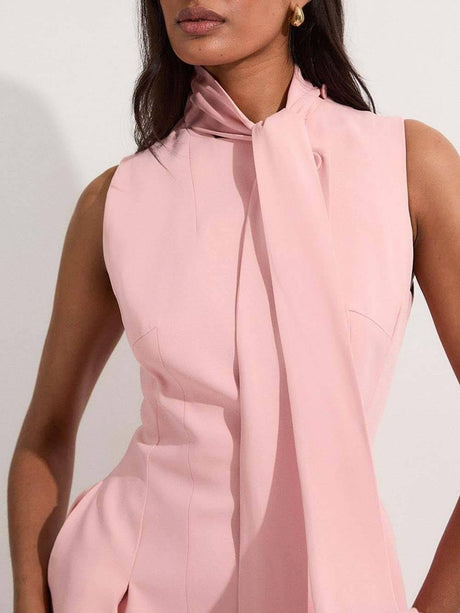 Aurohaya Elegant Tie-Drape Fitted Midi Dress