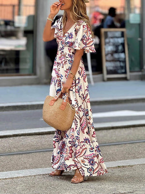 Aurohaya Elegant Floral Print A-Line Maxi Dress