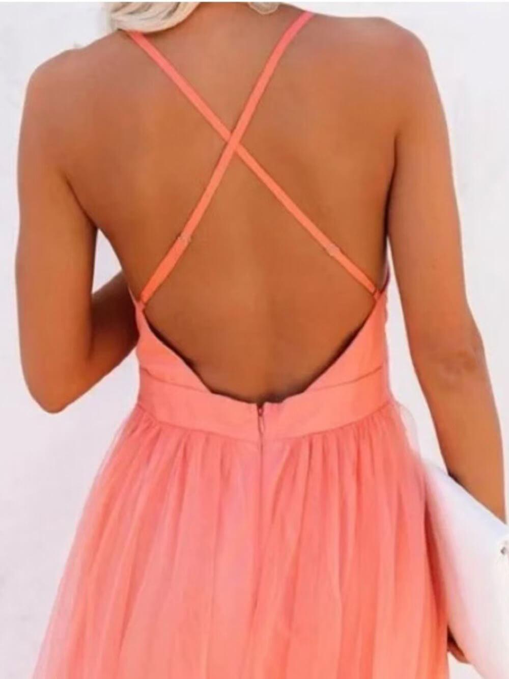 Aurohaya Chic Cut-Out Cross-Strap Chiffon A-Line Maxi Dress