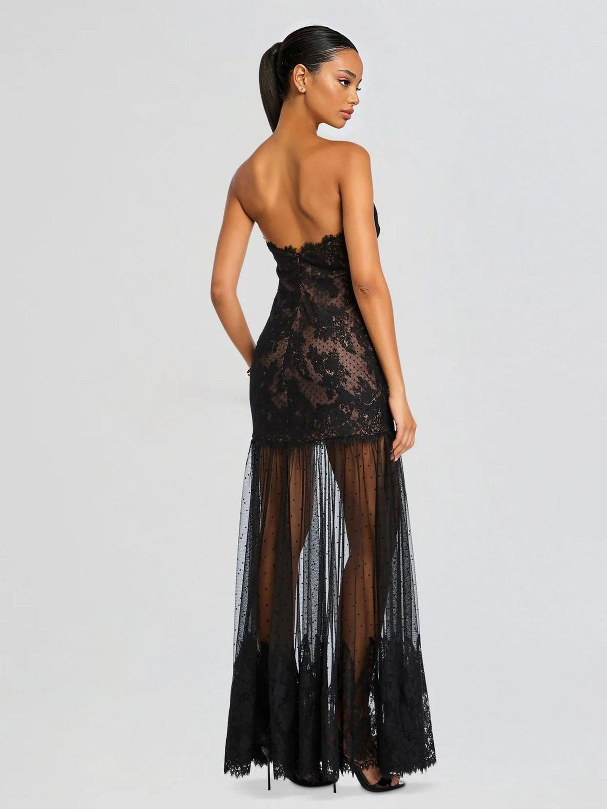 Aurohaya Sexy Strapless Lace Maxi Dress