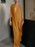 Elegant Retro Waist Printed Knitted Draped Maxi Dress