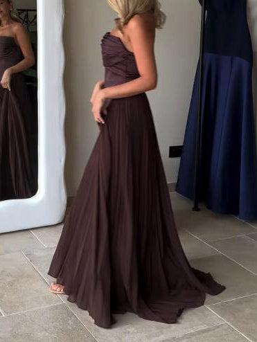 Aurohaya Elegant Off-The-Shoulder Draped Evening Maxi Dress