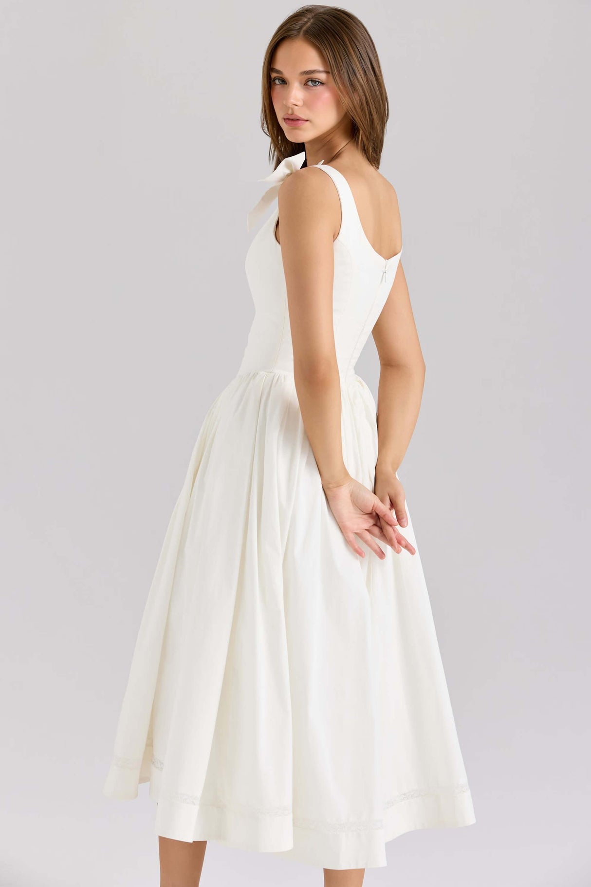 Aurohaya Retro Drape Bow Pleated Midi Dress