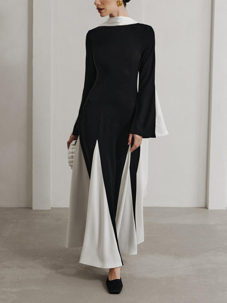 Aurohaya Elegant Insert Contrast Party Maxi Dress