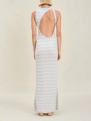 Aurohaya Exquisite Asymmetric Open Back Knitted Maxi Dress