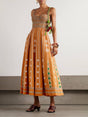 Aurohaya Elegant Off-Shoulder Retro-Print Pleated Midi Dress Orange