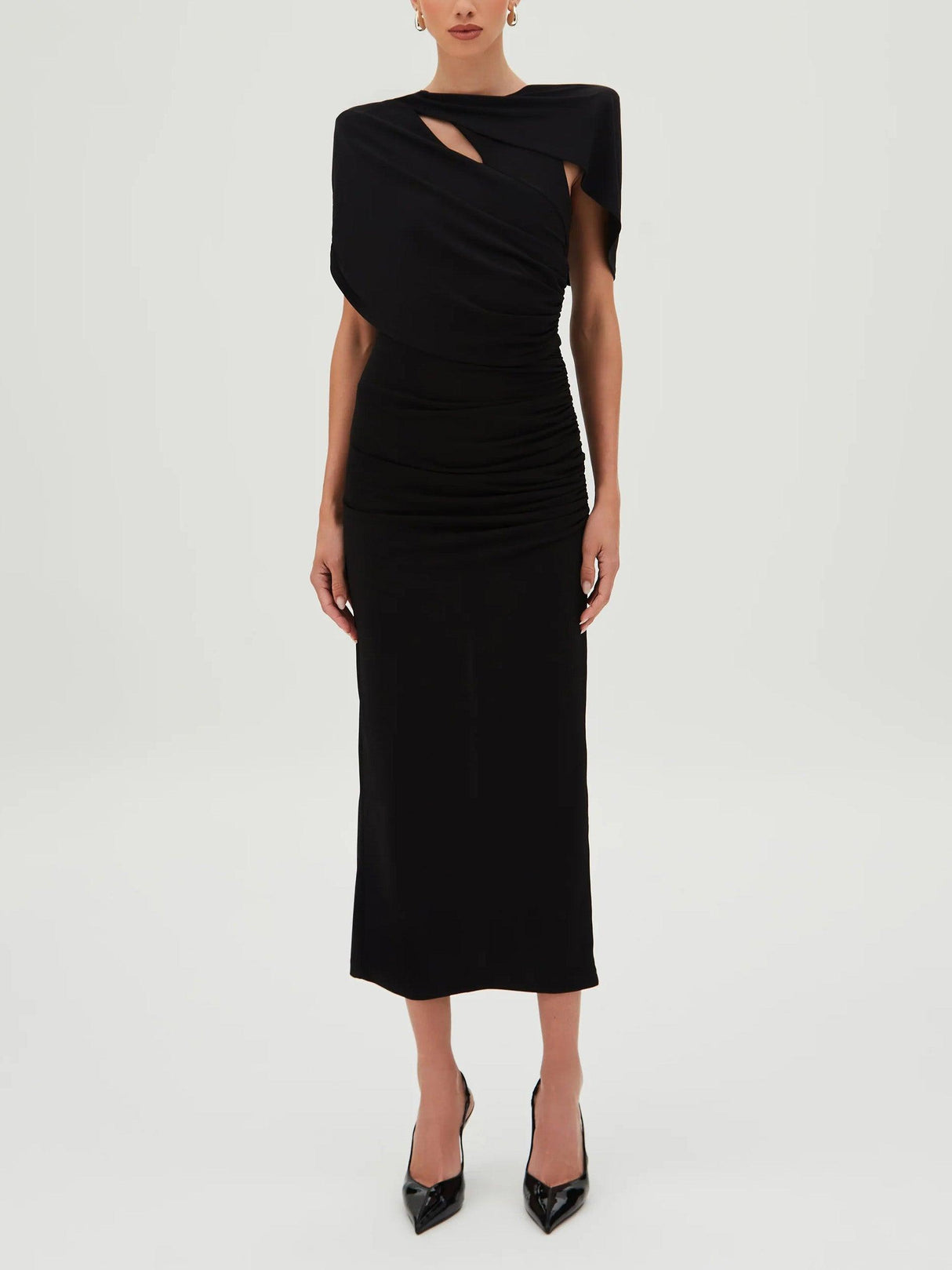 Aurohaya Elegant Cover-Up Pleated Back Slit Midi Dress