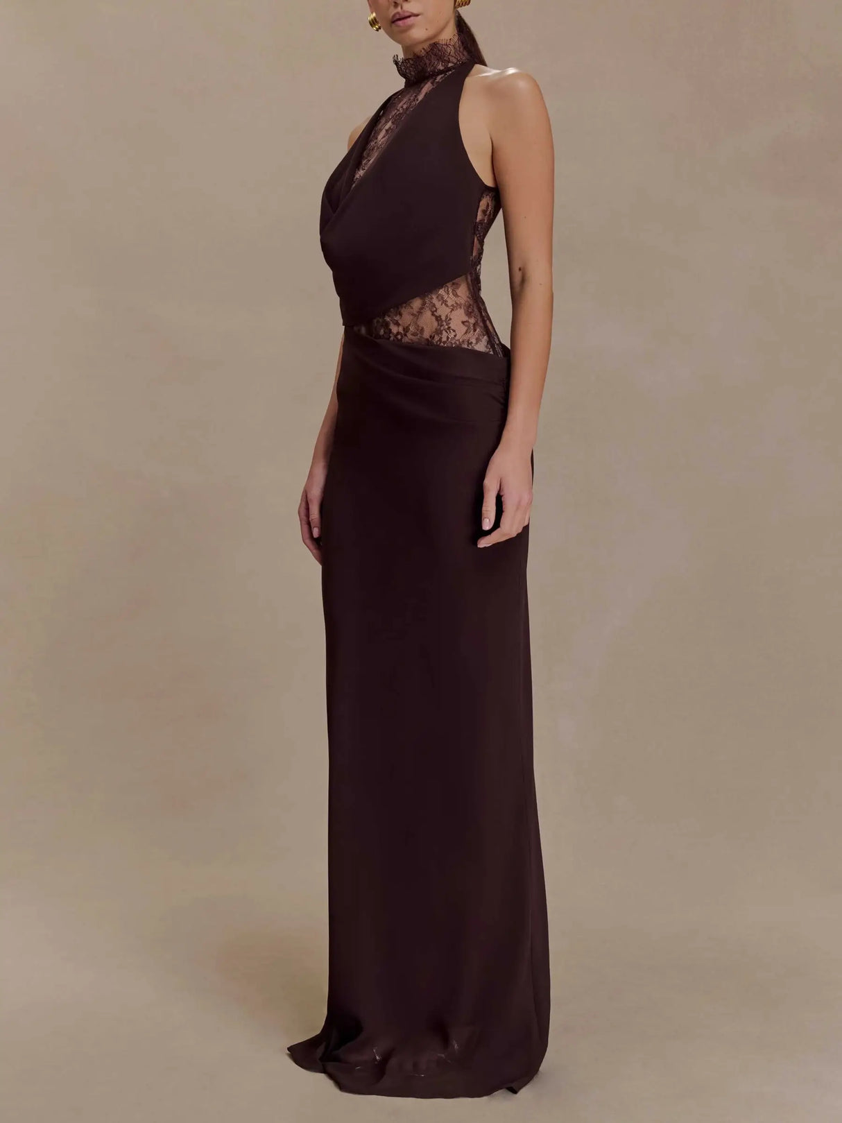 Aurohaya Bérénice Halter Neck Lace Maxi Dress