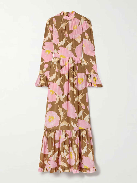 Aurohaya Retro Tiered Ruffled Floral Print Maxi Dress