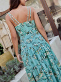 Elegant Floral Print Drop Waist Tiered Maxi Dress