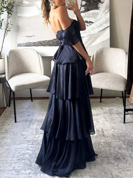 Aurohaya Elegant Off-The-Shoulder Ruffled Tiered Party Maxi Dress