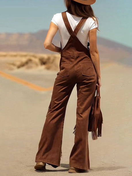 Aurohaya Retro Faux Suede Flared Overalls