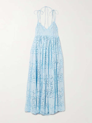 Aurohaya Exquisite Pleated Lace Cutout Maxi Dress