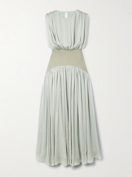 Aurohaya Elegant Wide Belted Pleated Sleeveless Maxi Dress