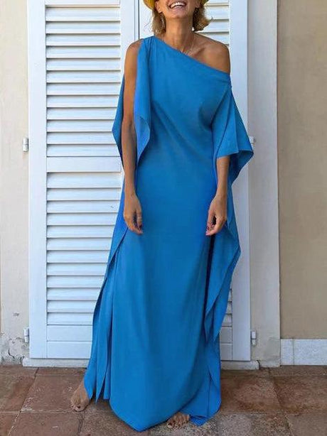 Aurohaya Elegant One-Shoulder Draped Maxi Dress