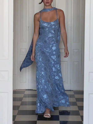 Aurohaya Elegant Satin Jacquard Maxi Dress