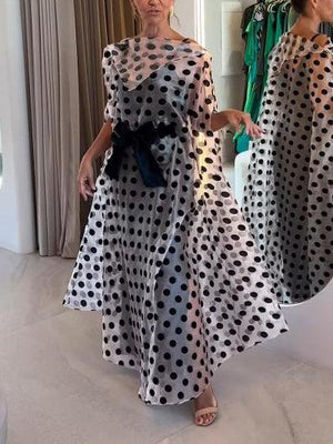Aurohaya Elegant Polka Dot Print Maxi Dress