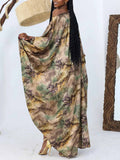 Elegant Satin Tie-dye Print Batwing Sleeve Maxi Dress