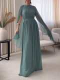 Elegant High-neck Cape Chiffon Flowing Long Dress