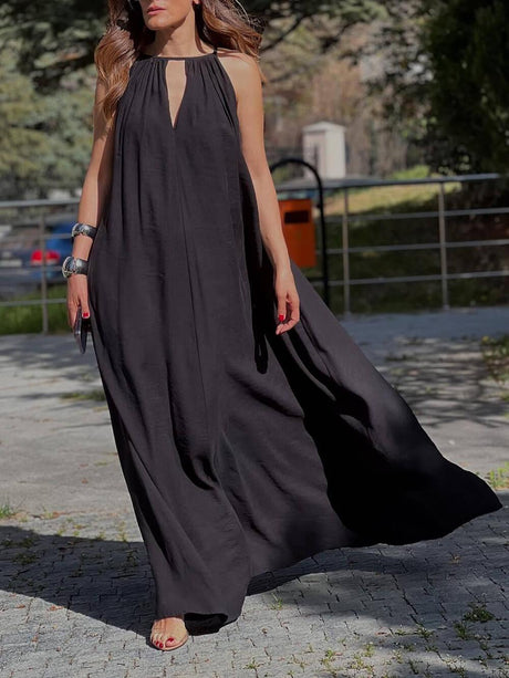 Aurohaya Elegant Off-Shoulder V-Neck A-Line Maxi Dress