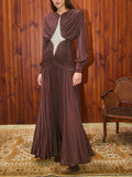 Elegant Sequin Panel Ruched Lantern-Sleeve Bodycon Maxi Dress