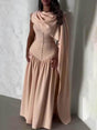 Aurohaya Exquisite Unique Cape-style Corset-bodice Maxi Dress Pink