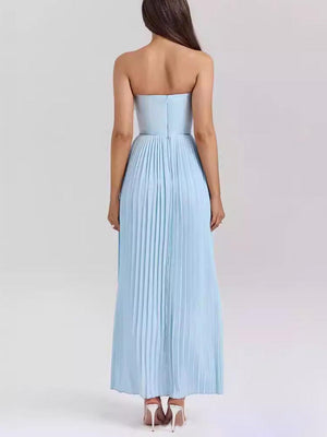 Aurohaya Elegant Pleated Strapless Maxi Dress