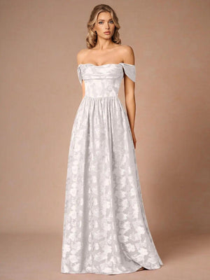 Aurohaya Elegant Drape Neck Floral A-Line Maxi Dress White