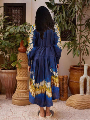 Aurohaya Casual Tie-dye Print Shirt Maxi Dress