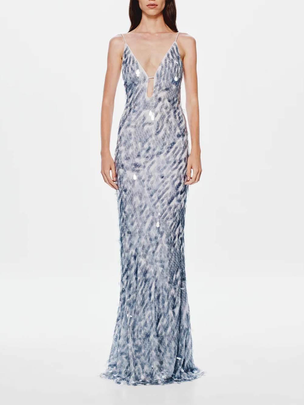 Aurohaya Elegant Sequined V-Neck Fitted Party Maxi Dress
