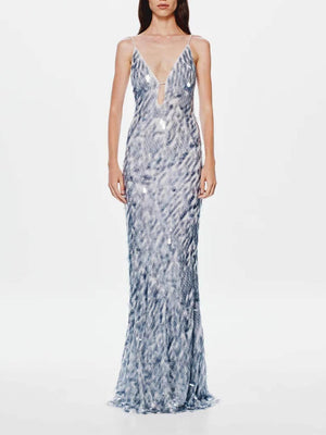 Aurohaya Elegant Sequined V-Neck Fitted Party Maxi Dress