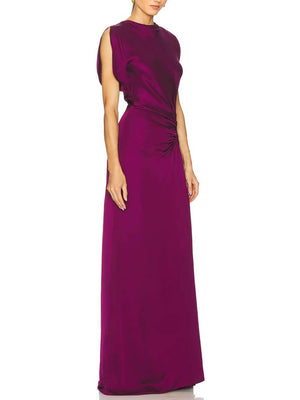 Aurohaya Exquisite High-Neck Side Pleated Party Maxi Dress
