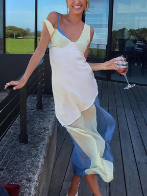 Aurohaya Elegant Thames Patchwork Maxi Dress