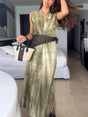 Aurohaya Exquisite Abstract Tie-Dye Print Linen Sleeveless Vacation Midi Dress Green