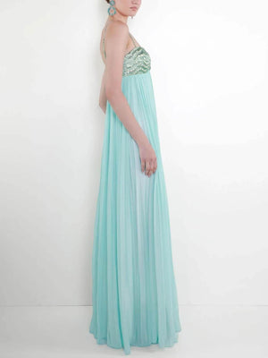 Aurohaya Elegant Ruched Twist-Detail Spaghetti Strap Maxi Dress