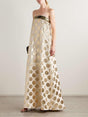Aurohaya Elegant Off-Shoulder Sequin Metallic Polka Dot Maxi Dress Gold