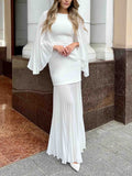 Elegant Pleated Cape Chiffon Maxi Dress