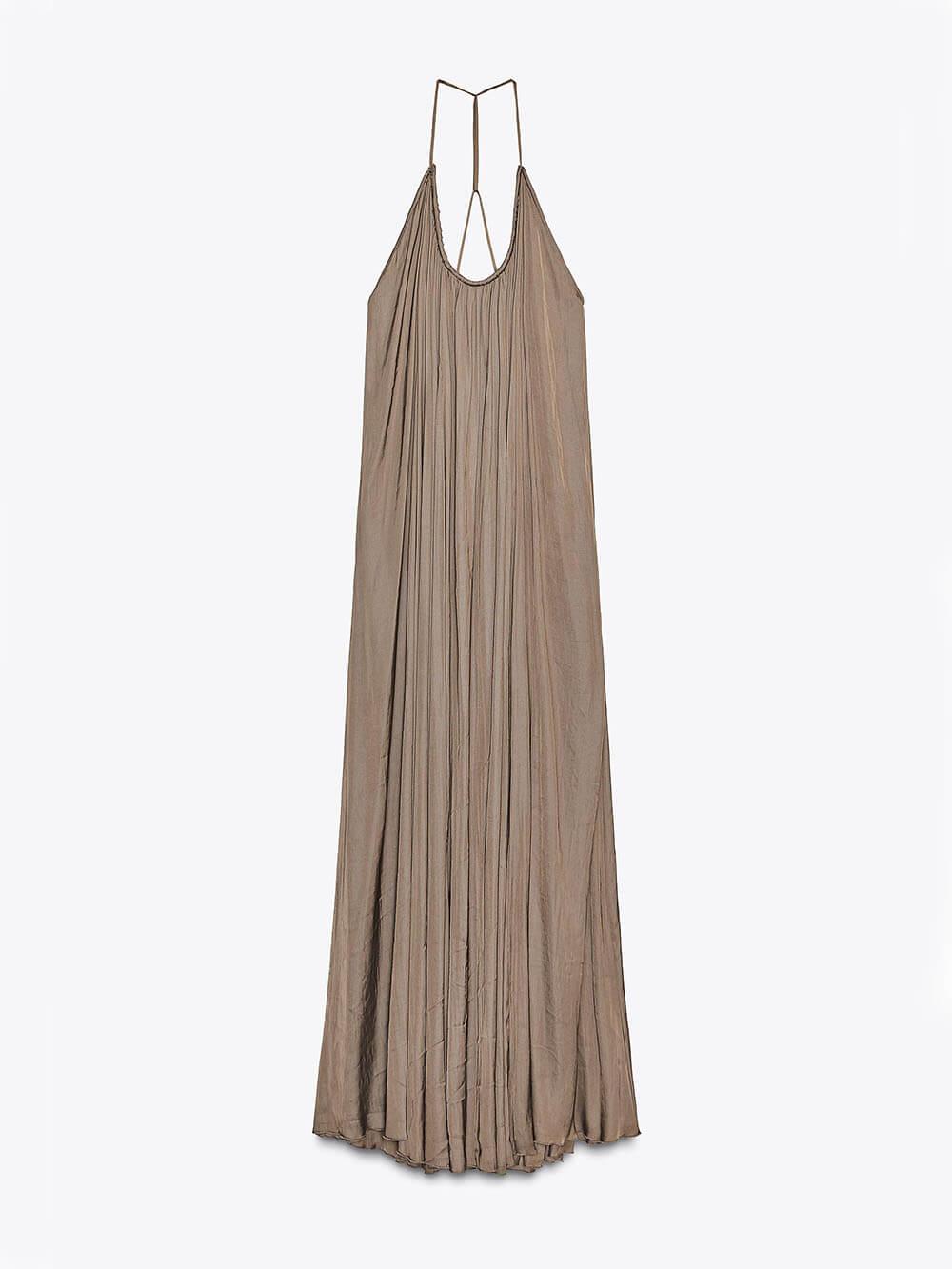 Aurohaya Elegant Pleated V-Neck Halter Maxi Dress