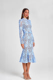 Elegant Lace Belted Long Sleeve Mermaid Midi Dress
